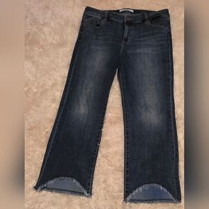 LIVERPOOL Los Angeles Highrise Dark Wash Distressed Stretch Flare Jeans Sz. 12